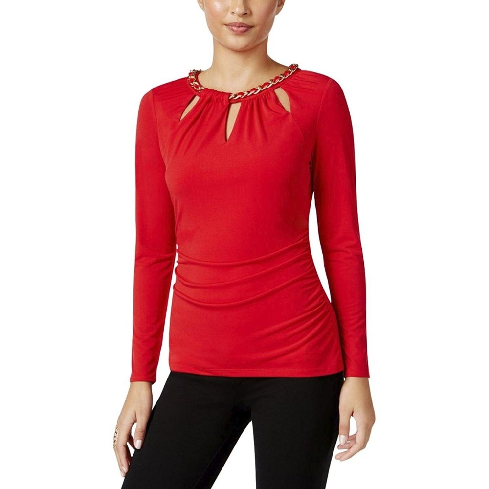 Thalia Sodi Womens Chain Cut-Out Blouse
